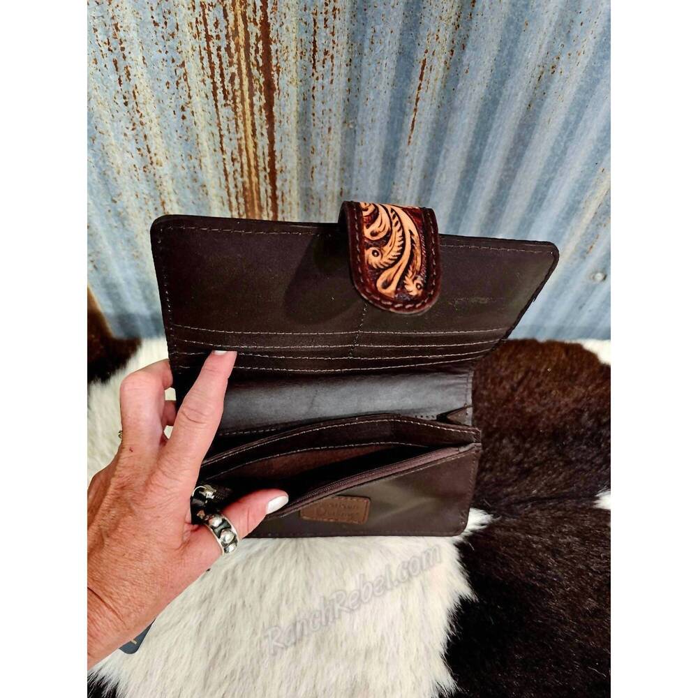 American Darling Tooled Leather Wallet with Turquoise Accent - Picture 3 of 4